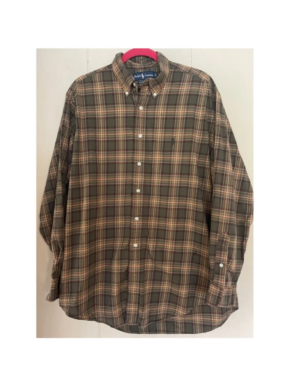 Polo Ralph Lauren Preppy Autumn Earthy Plaid Pony Button Up Long Sleeve L